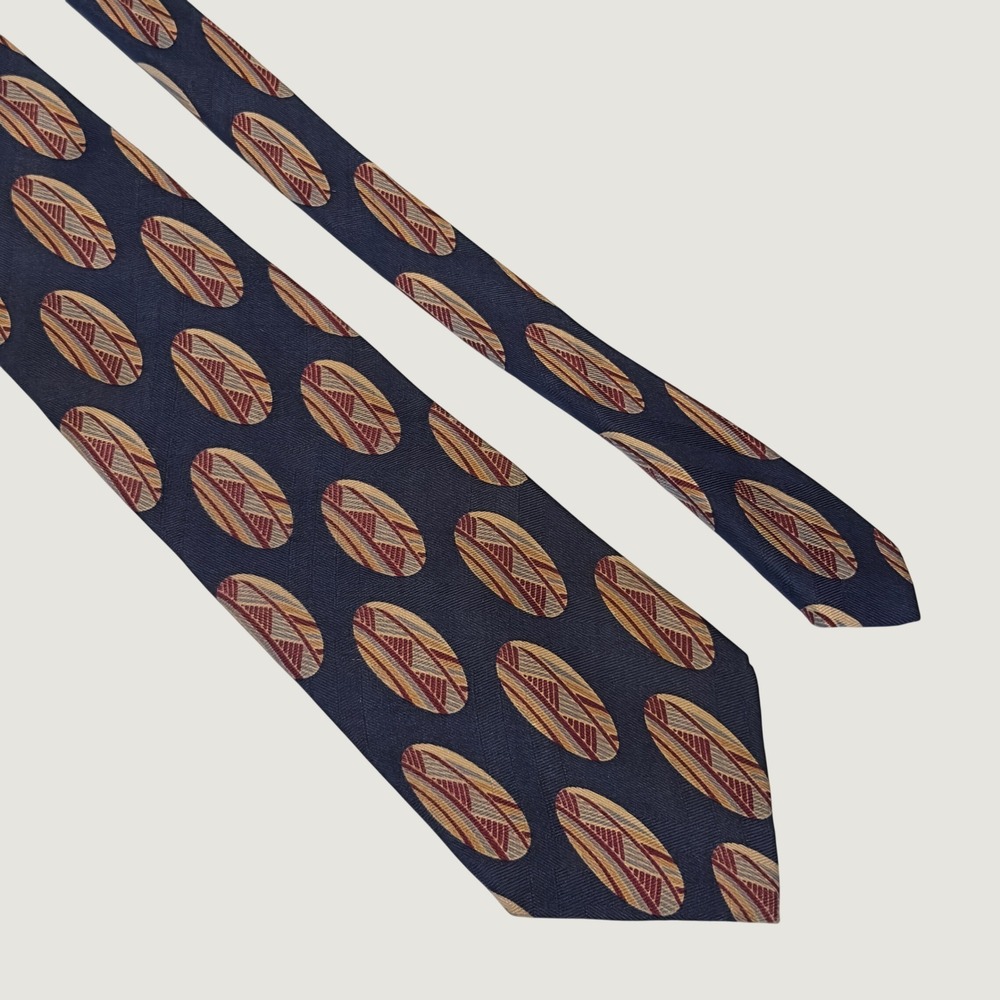 Gitman Bros Tie Navy Blue Geometric Oval Silk Jacquard Vintage OS Necktie